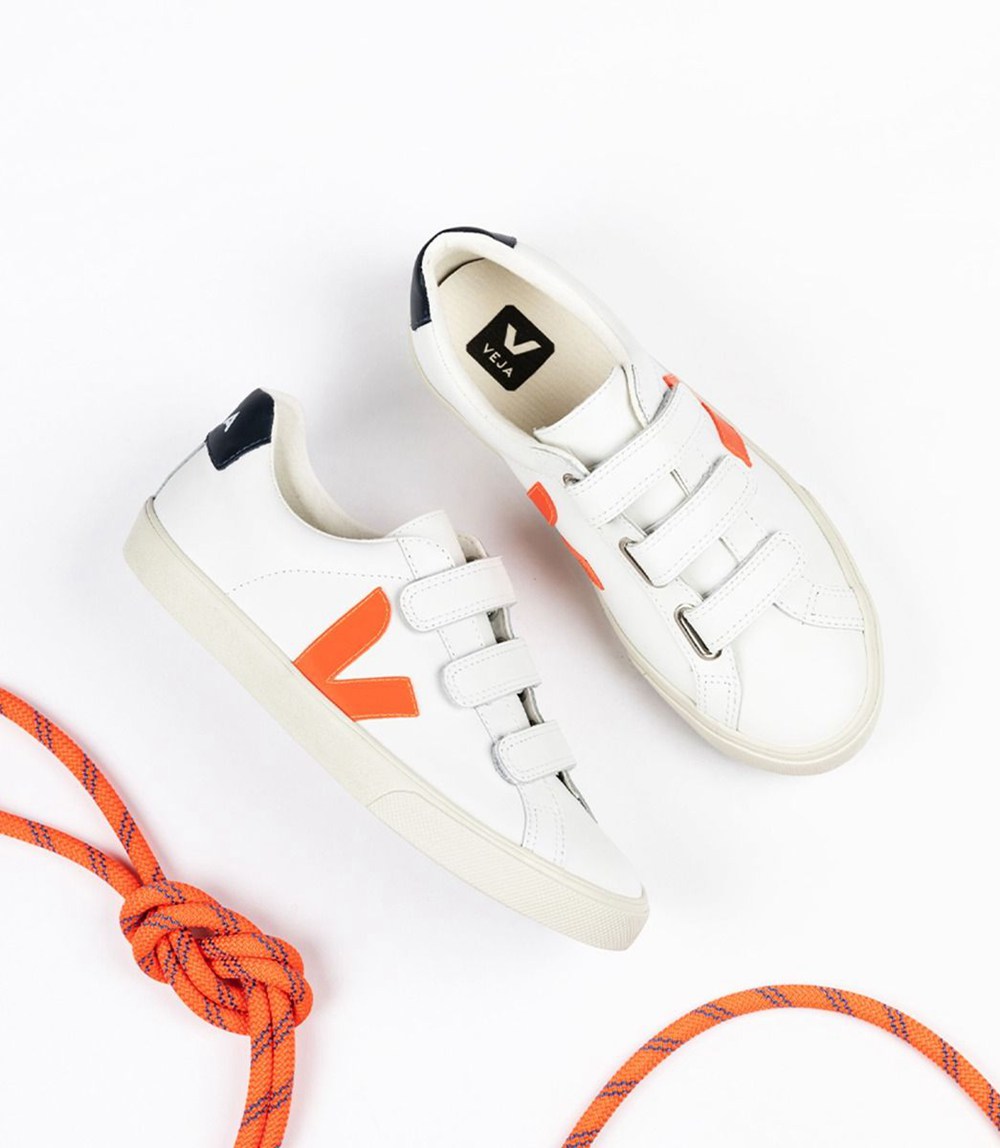 Veja Trainers Mens White/Orange - 3-lock Leathe - LKUY-29540